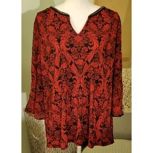 Roz&Ali Red Floral Blouse - XL